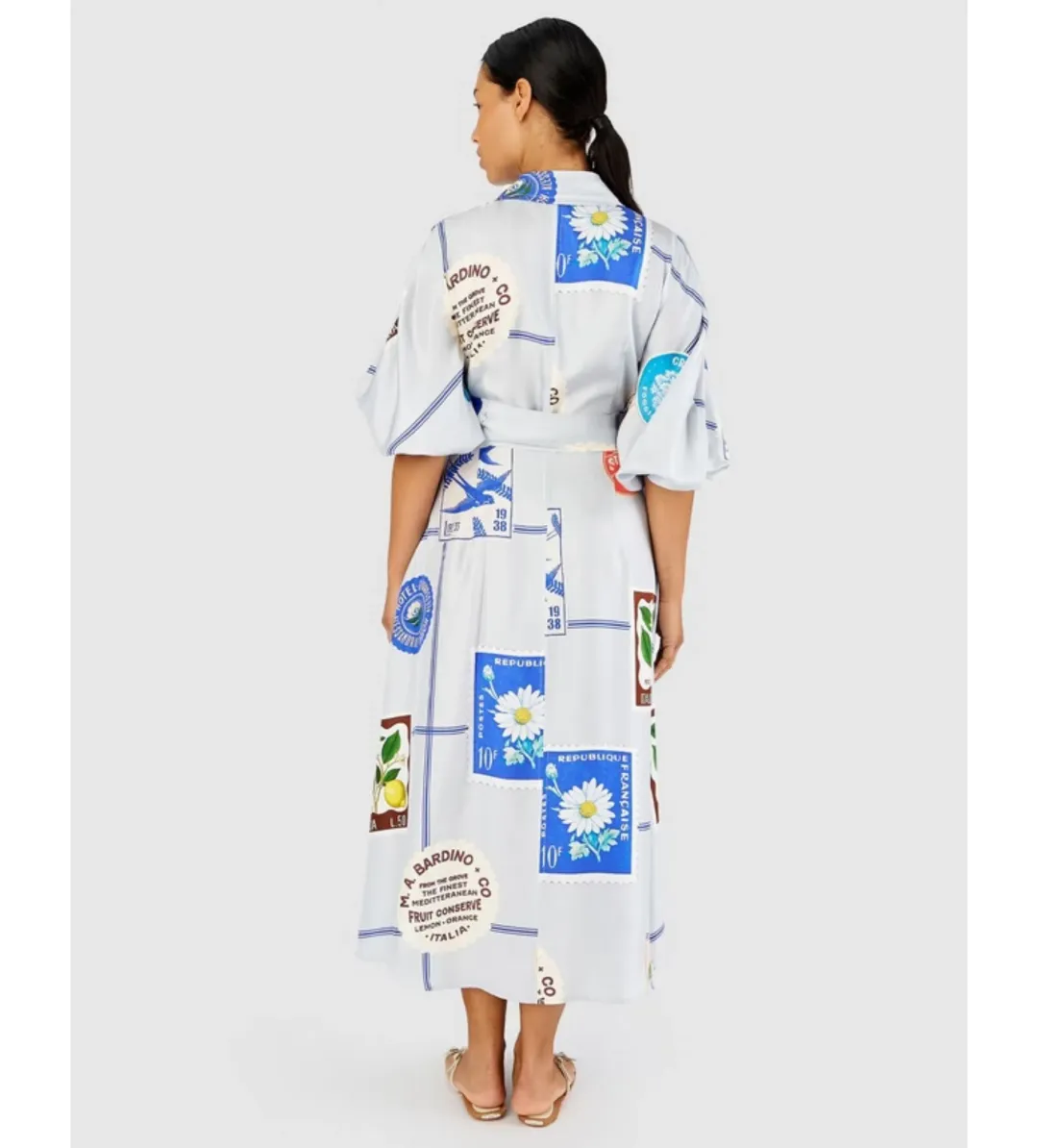Oroton Picnic Print Dress Pale Blue Size 12 for rent on The Volte - main image