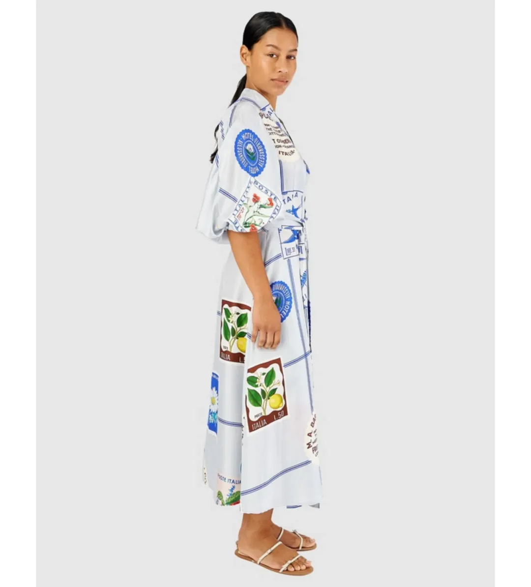 Oroton Picnic Print Dress Pale Blue Size 12 for rent on The Volte - main image