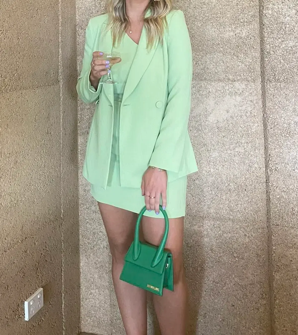Kookai One Shoulder Dress And Blazer Set Green Size 12 - Image 2