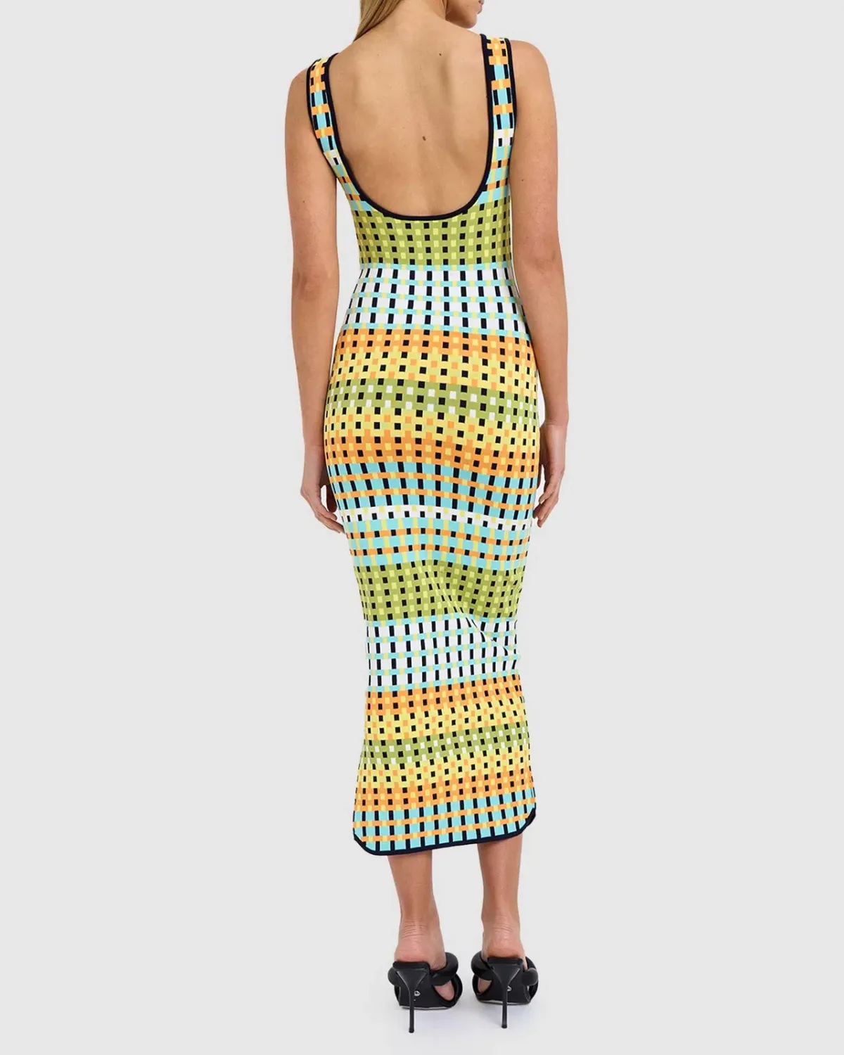 By Johnny Eve Grid Scoop Back Midi Dress Multi Size S/Au 8 - Image 3