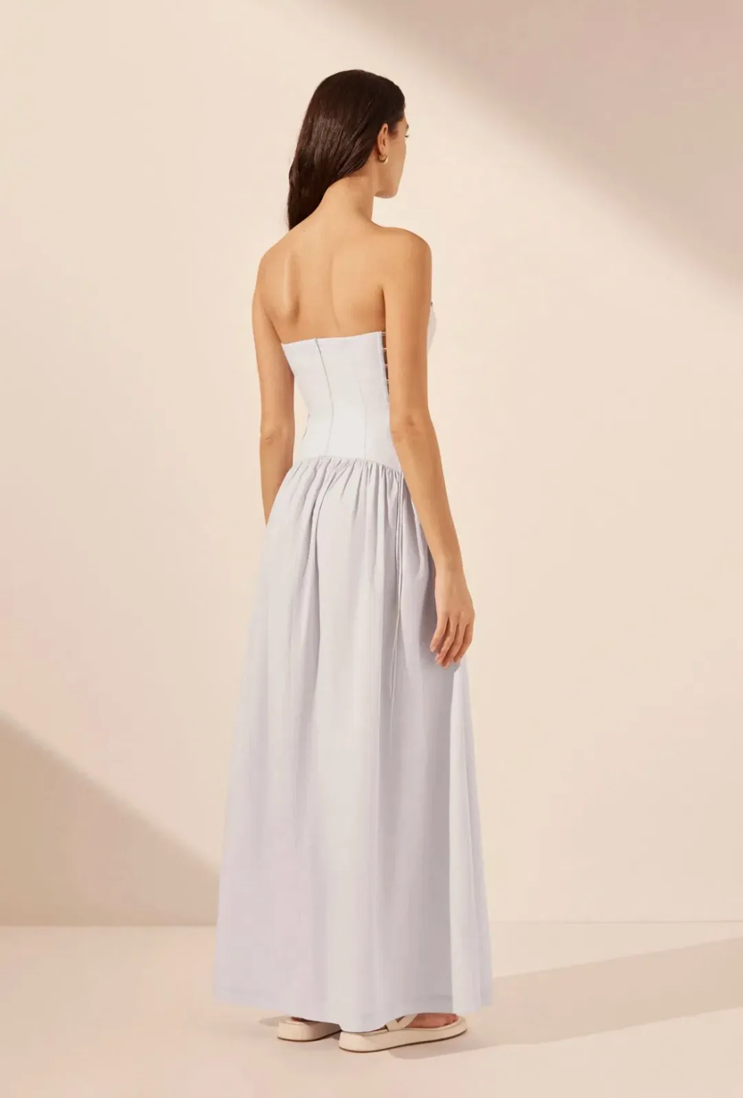 Shona Joy Amada Lace Up Strapless Maxi Dress Ice Blue Size 10 for rent on The Volte - main image