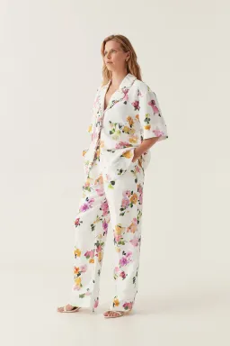 Aje Constance Whipstitch Shirt And Portray Pants Set White Floral Size 14 for rent on The Volte - image 2