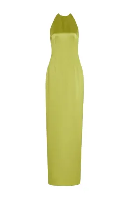 STAUD Janet Satin Halterneck Maxi Dress Lime Green Size 8 for rent on The Volte - image 4