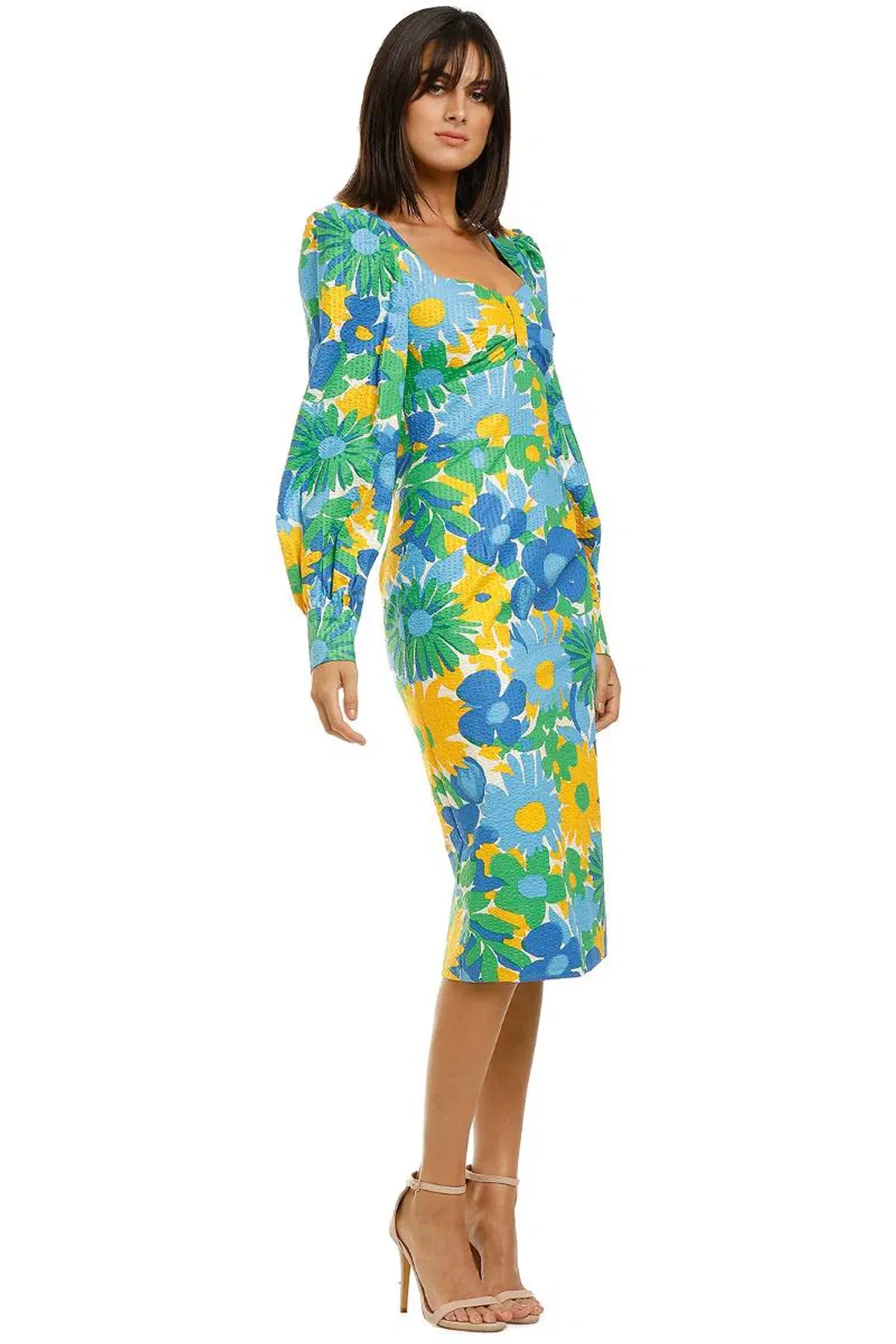 By Johnny Sunday Floral Cuff Sleeve Midi Dress Multi Size 8 for rent on The Volte - main image