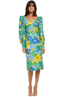 By Johnny Sunday Floral Cuff Sleeve Midi Dress Multi Size 8 for rent on The Volte - image 4