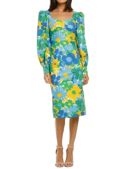 By Johnny Sunday Floral Cuff Sleeve Midi Dress Multi Size 8 for rent on The Volte - image 1