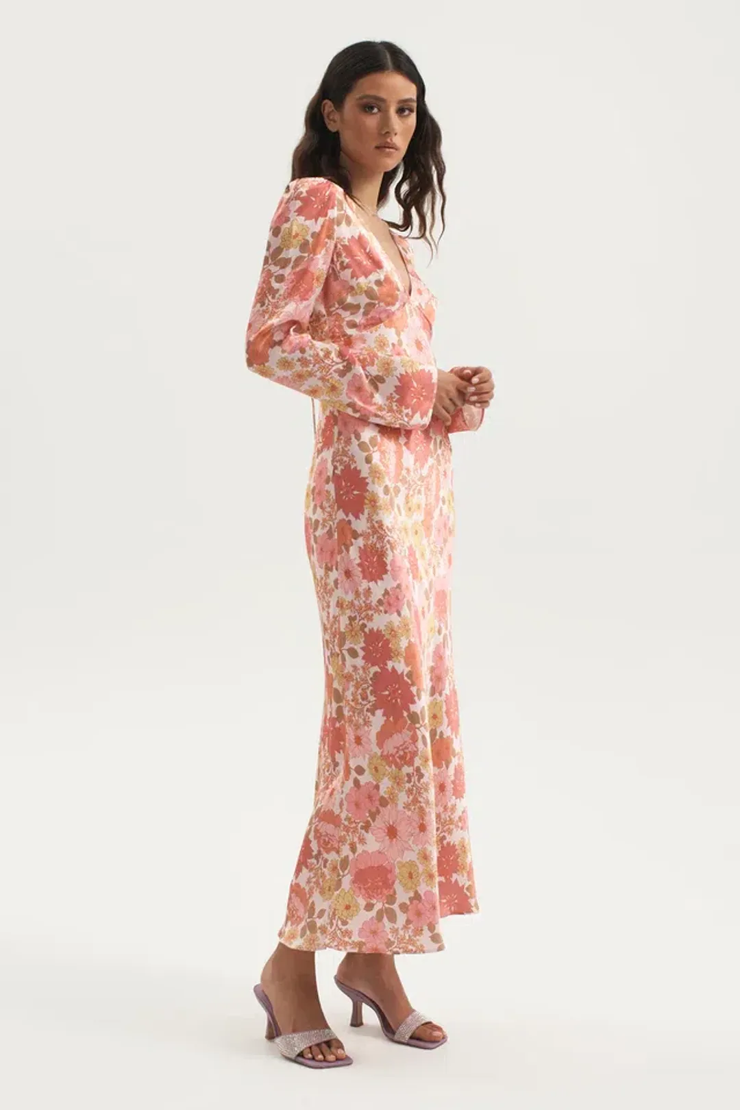 Ownley Zaliah Bias Backless Midi Dress Pink Floral Size S / AU 8 for rent on The Volte - main image