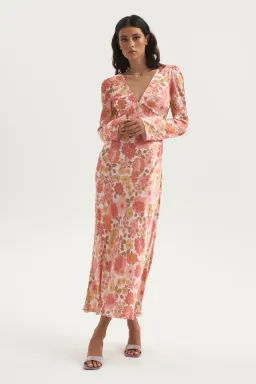 Ownley Zaliah Bias Backless Midi Dress Pink Floral Size S / AU 8 for rent on The Volte - image 3