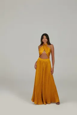 Karna Ramsay Stella Jumpsuit Yellow Gold Size S (AU 8) for rent on The Volte - image 1