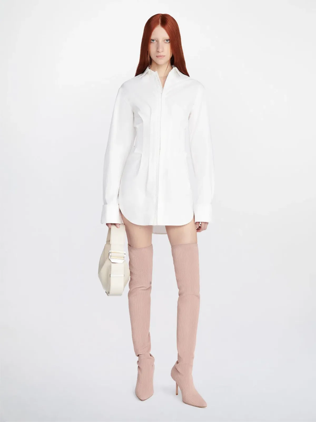 Dion Lee Tuxedo Corset Shirt Dress Ivory Size 12 for rent on The Volte - main image