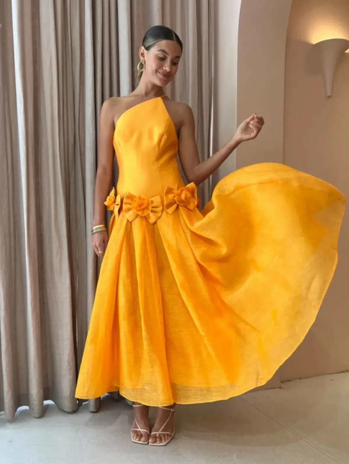 Alemais Macie One Shoulder Rosette Dress in Saffron Size 8 - Image 2