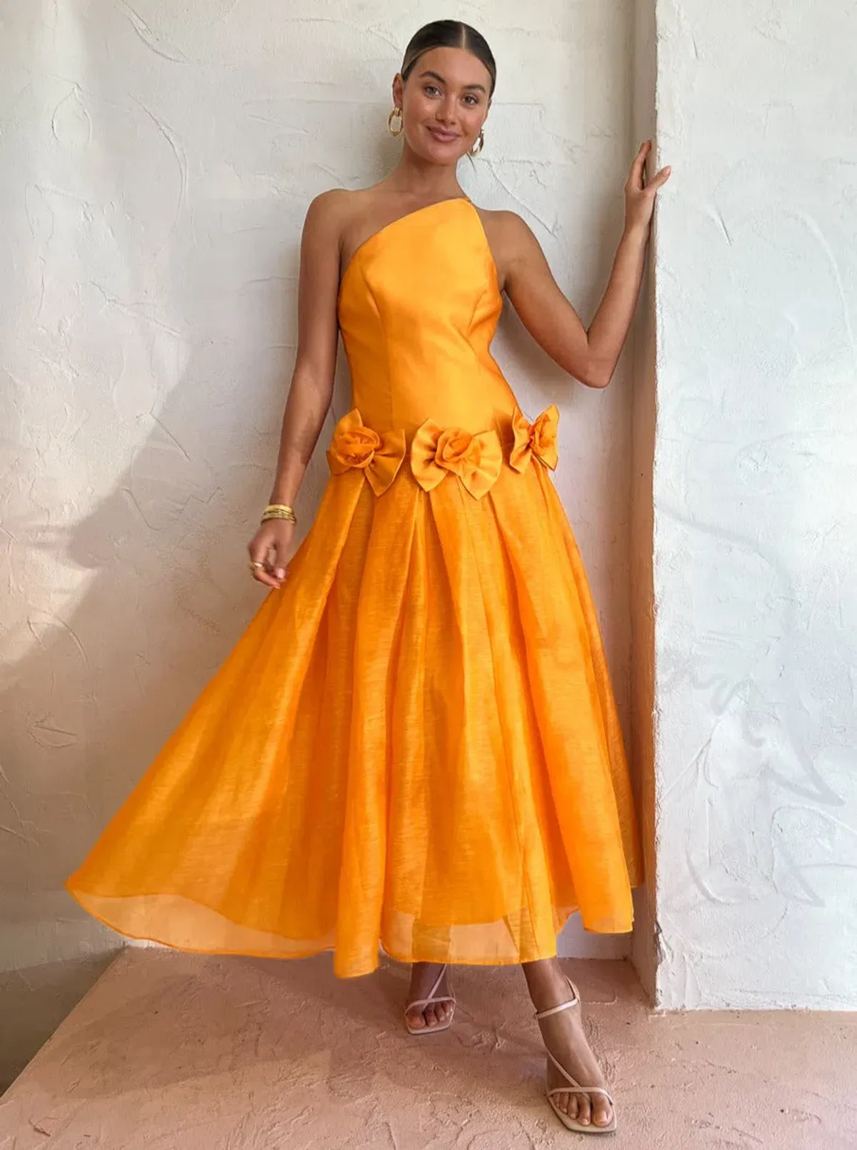 Alemais Macie One Shoulder Rosette Dress in Saffron Size 8 - Image 1