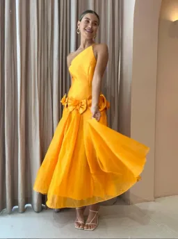 Alemais Macie One Shoulder Rosette Dress in Saffron Size 8 for rent on The Volte - image 5