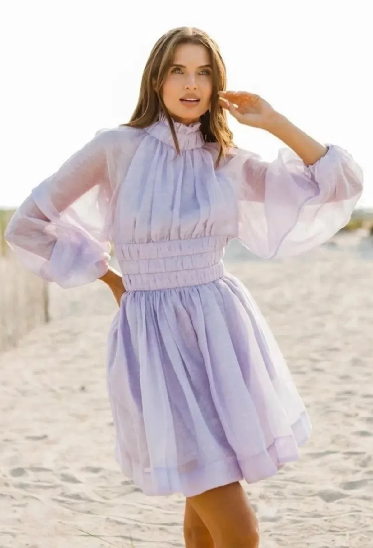 Zimmermann Luminous Long Sleeve Mini Dress Lilac Size 1 (AU10) - Image 2