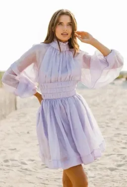Zimmermann Luminous Long Sleeve Mini Dress Lilac Size 1 (AU10) for rent on The Volte - image 2