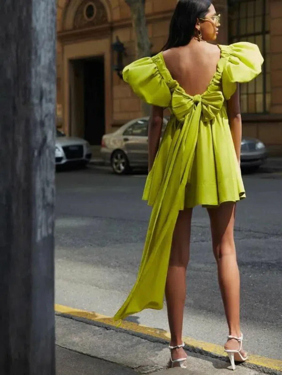 Aje Gretta Bow Back Mini Dress Chartreuse Green Size M / AU 10 - Image 3