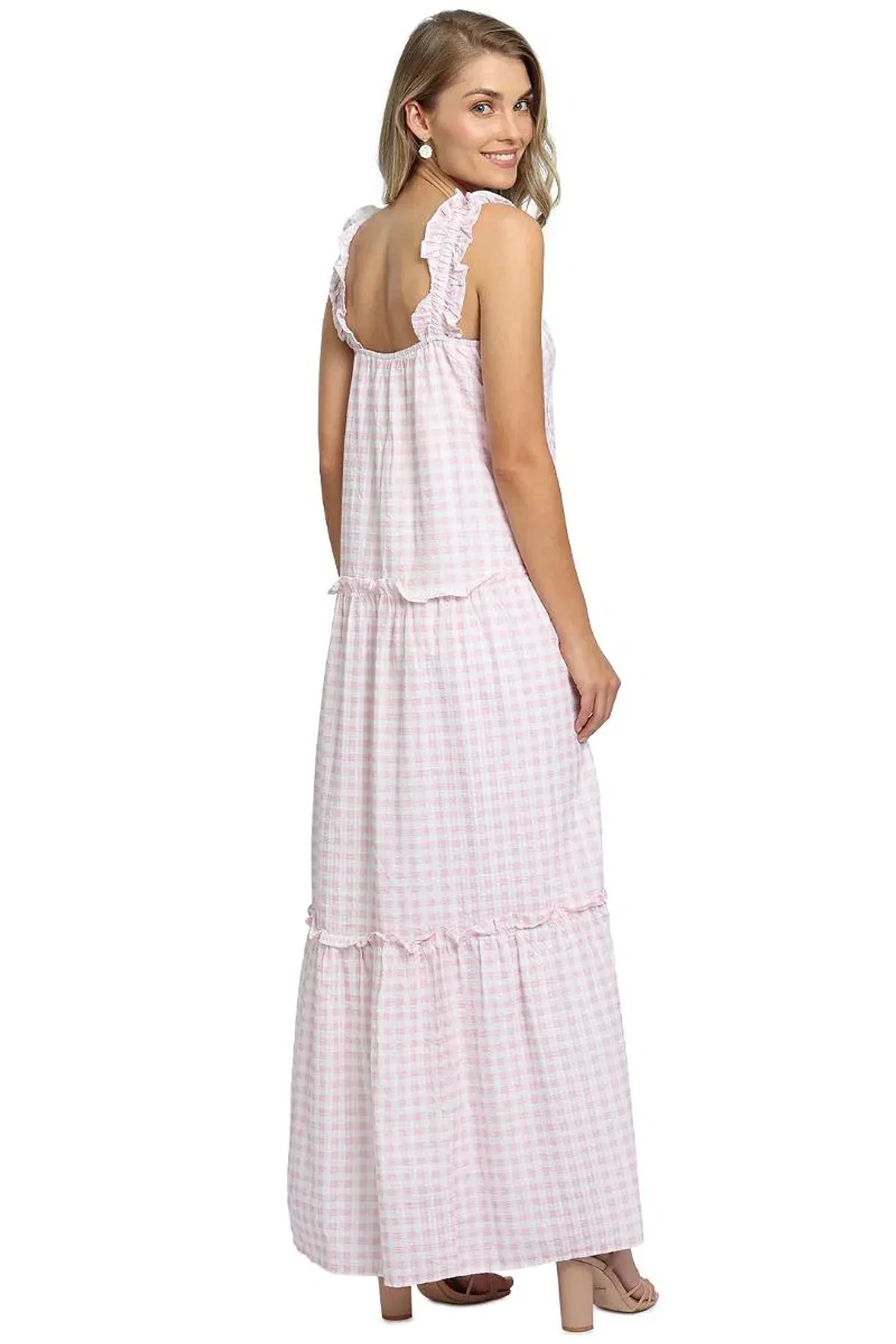 Charlie Holiday Lottie Maxi Dress Pink Gingham Size 8 - Image 3