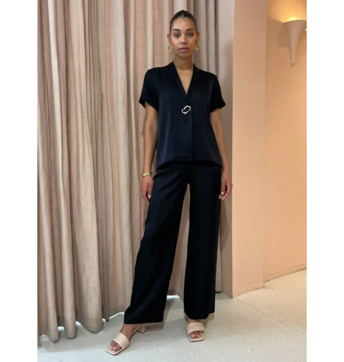 Viktoria & Woods Hallelujah Shirt and Chauffeur Trouser Set in Navy Size 2 / AU 10 for rent on The Volte - main image