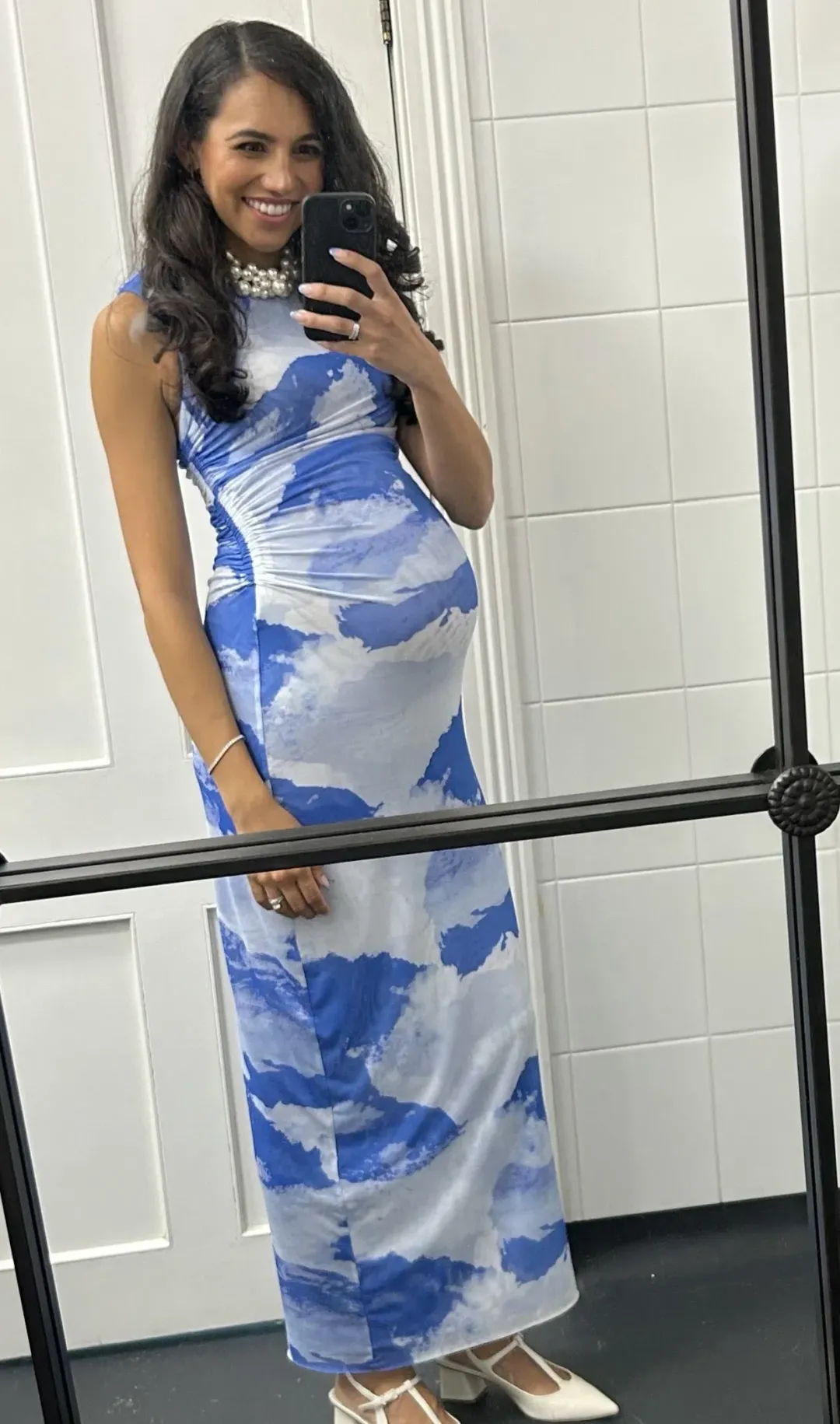 Scanlan Theodore Italian Cloud Print Dress Blue Size AU 6 for rent on The Volte - main image