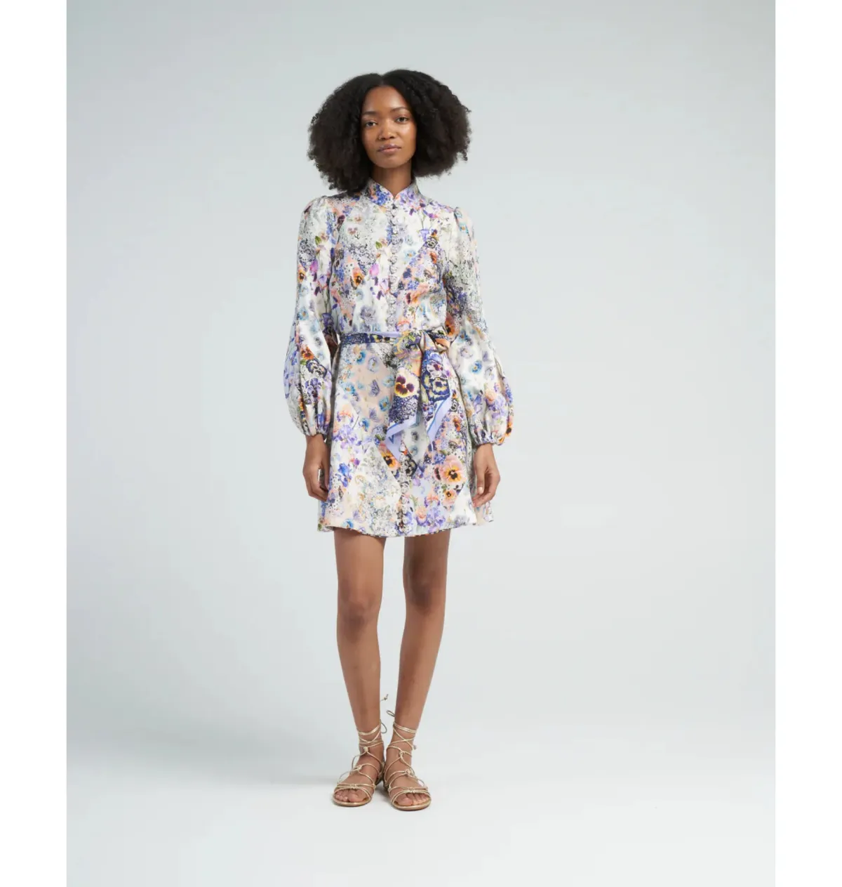 Zimmermann Tama Belted Mini Dress in Diamond Splice Floral Size 2 / AU 12 - Image 1