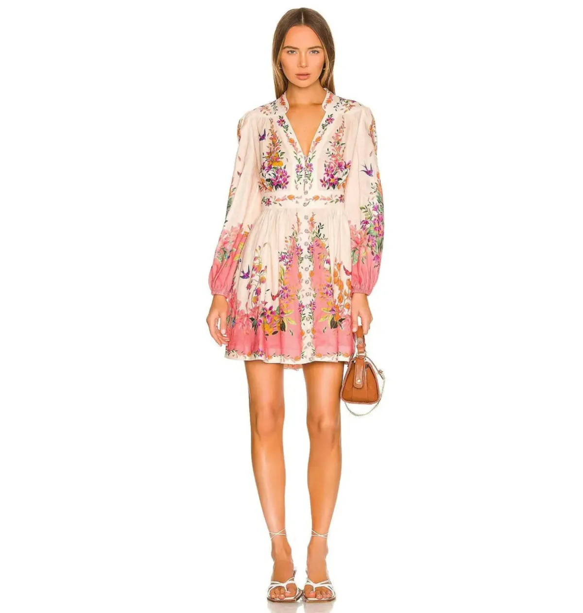 Zimmermann Tropicana Plunge Mini Dress Cream Floral Size 3 / AU 14 - Image 4