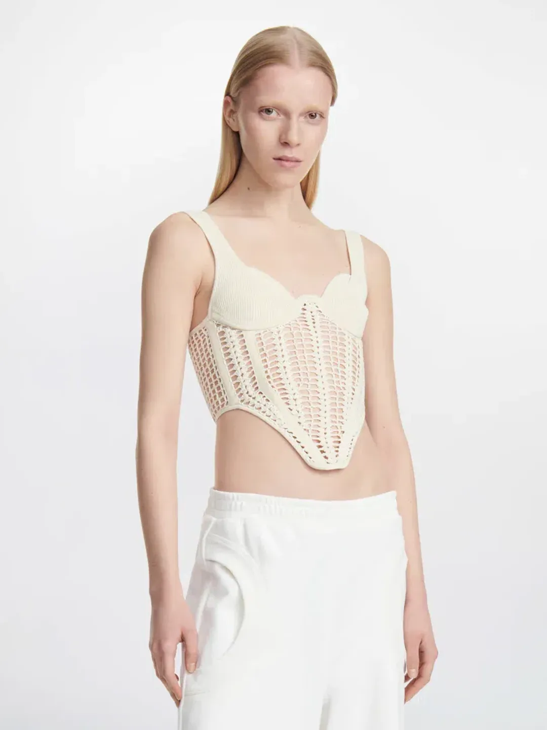 Dion Lee Crochet Corset in Bone Size 10 for rent on The Volte - main image