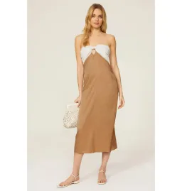 Third Form Lets Split Slip Dress Off White And Tan Size AU 14 for rent on The Volte - image 1
