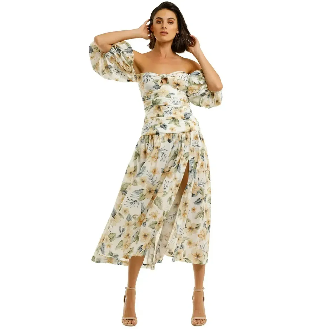 Bec & Bridge Fleurette Off Shoulder Dress Floral Size AU 6 for rent on The Volte - main image