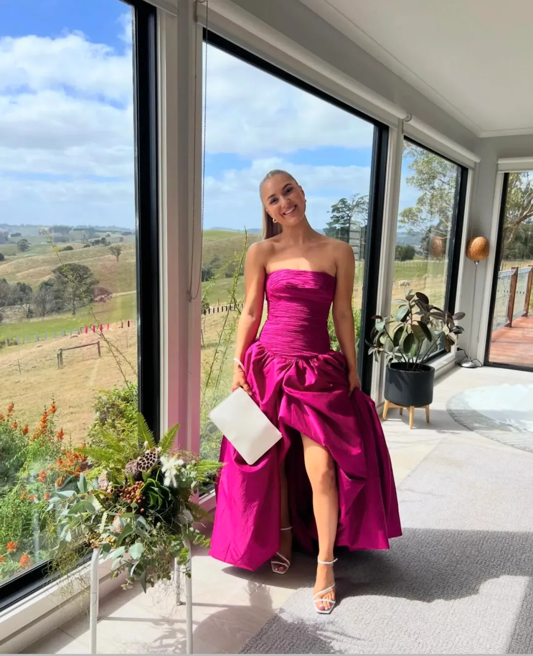 Aje Violette Bubble Hem Maxi Dress Deep Magenta Size AU 10 for rent on The Volte - main image