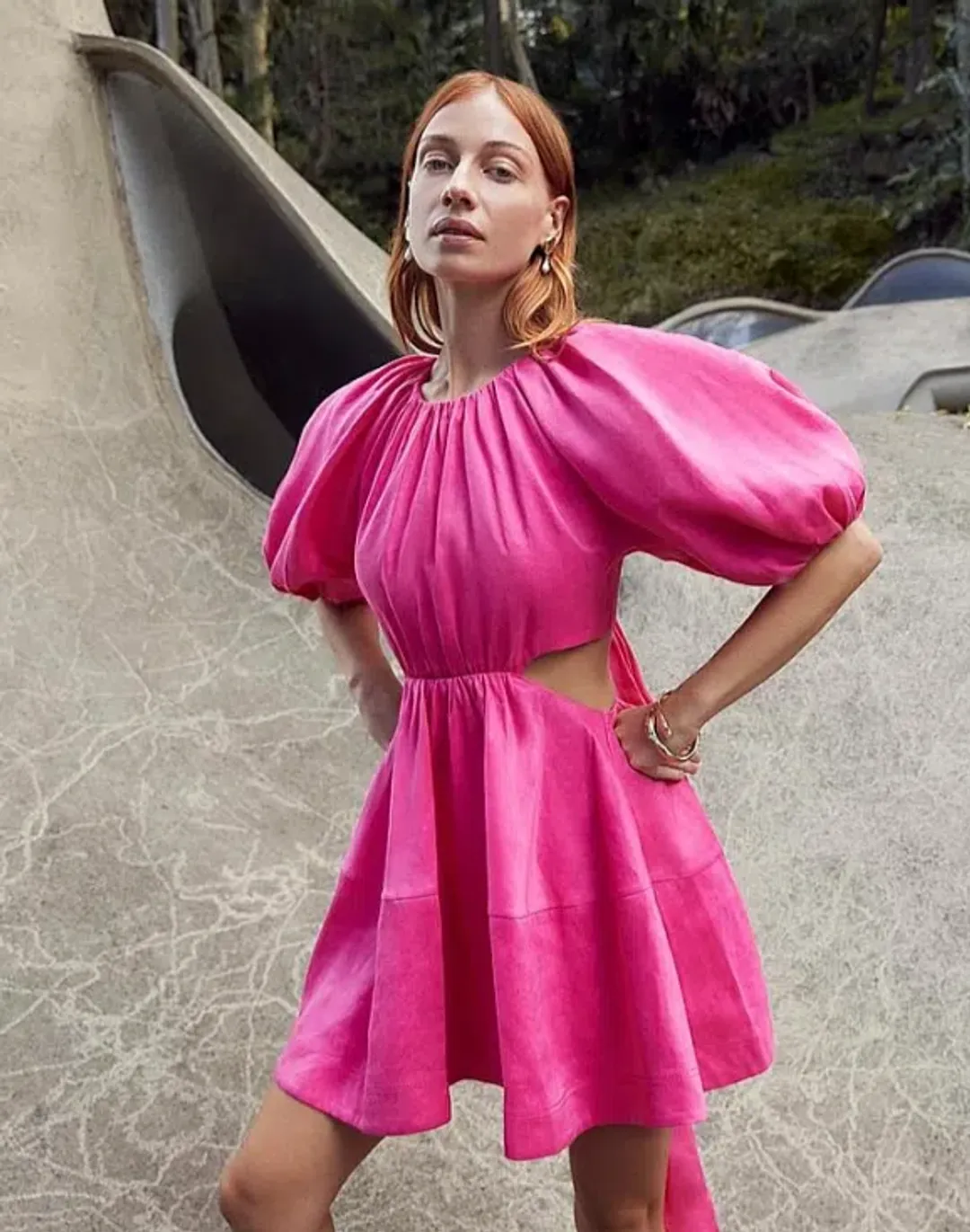 Aje Admiration Lace Up Mini Dress Pink Size AU 10 for rent on The Volte - main image