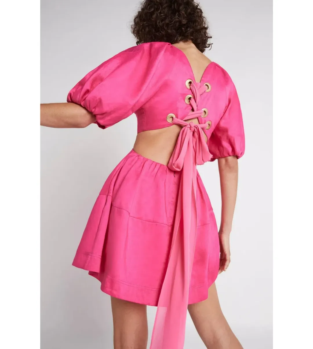 Aje Admiration Lace Up Mini Dress Pink Size AU 10 for rent on The Volte - main image