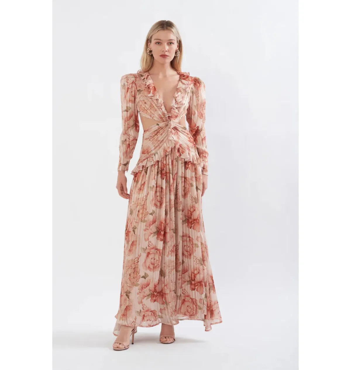 Sonya Moda Ruffle Cutout Maxi In Spiced Peonies Size AU 6 - Image 1