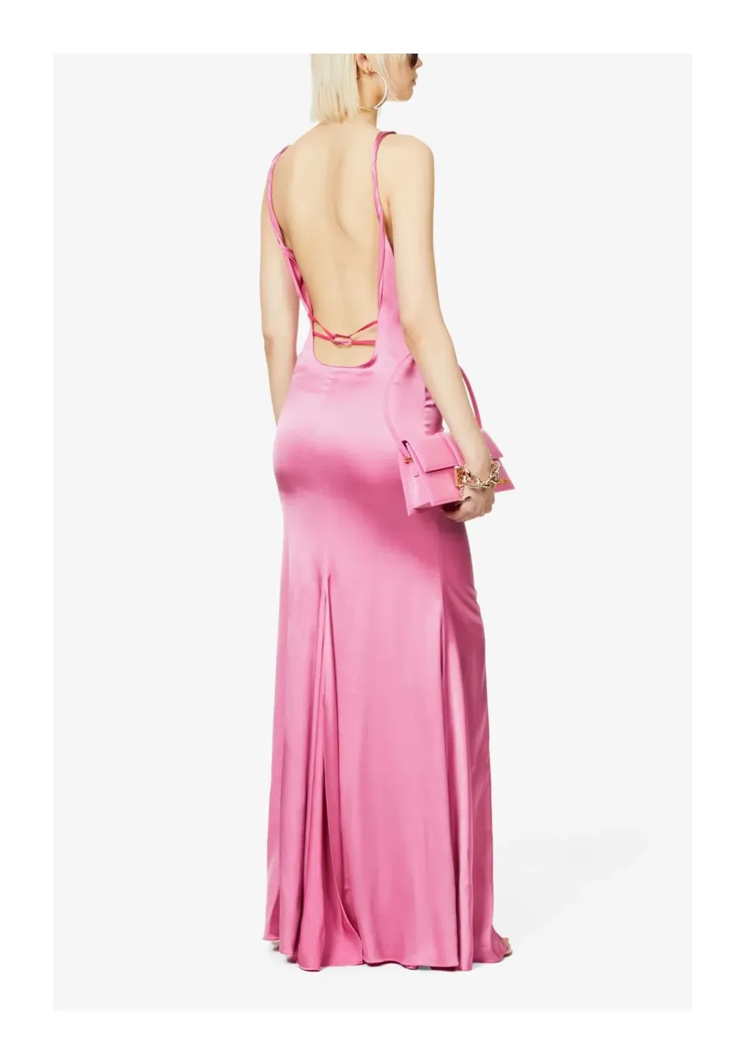Jacquemus Mentalo Open-Back Satin Maxi Dress Pink Size 12 for rent on The Volte - main image