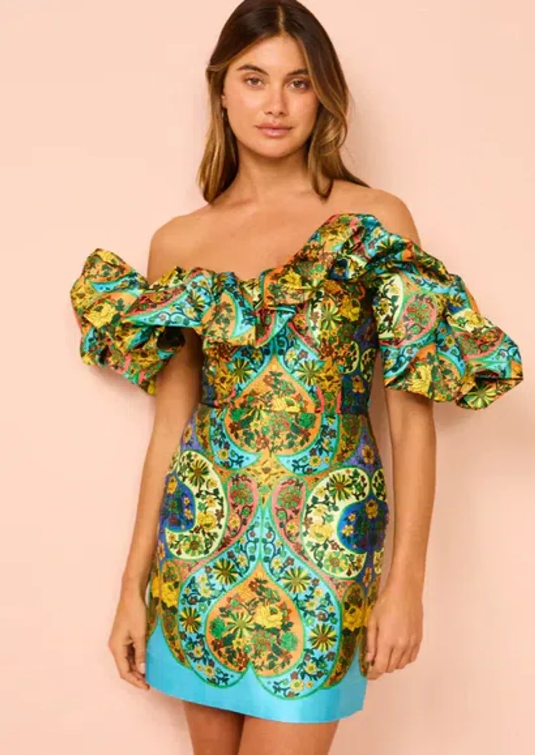 Alemais Sofie Off Shoulder Mini Dress Multi Floral Size AU 14 for rent on The Volte - main image