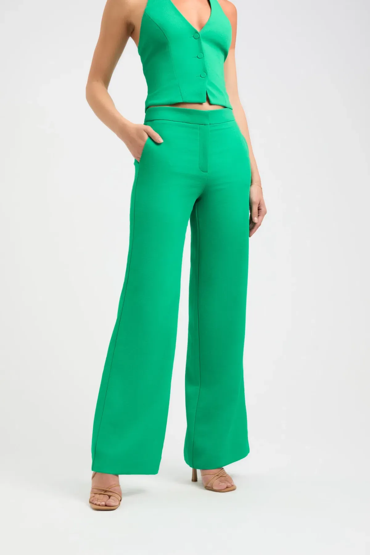 Kookai Oyster Vest Top Size 36 / AU 8 and Relaxed Pant Size 38 / AU 10 Set Green - Image 2