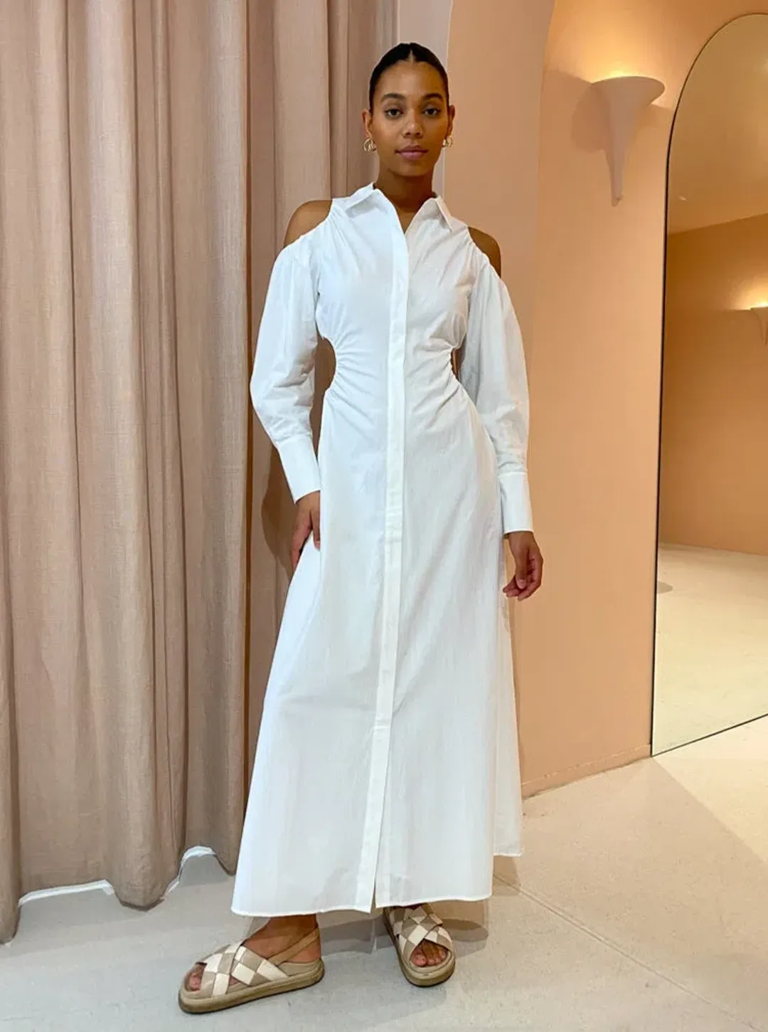 Sir the Label Mason Cut Out Shirt Dress in White Size 2 / AU 10 for rent on The Volte - main image