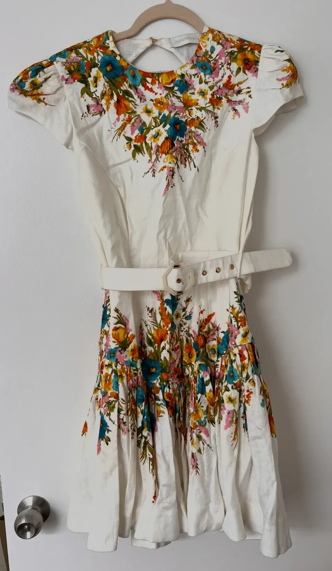 Zimmermann Estelle Tie Backless Mini Dress Cream Floral Size 3 / AU 14 for rent on The Volte - main image
