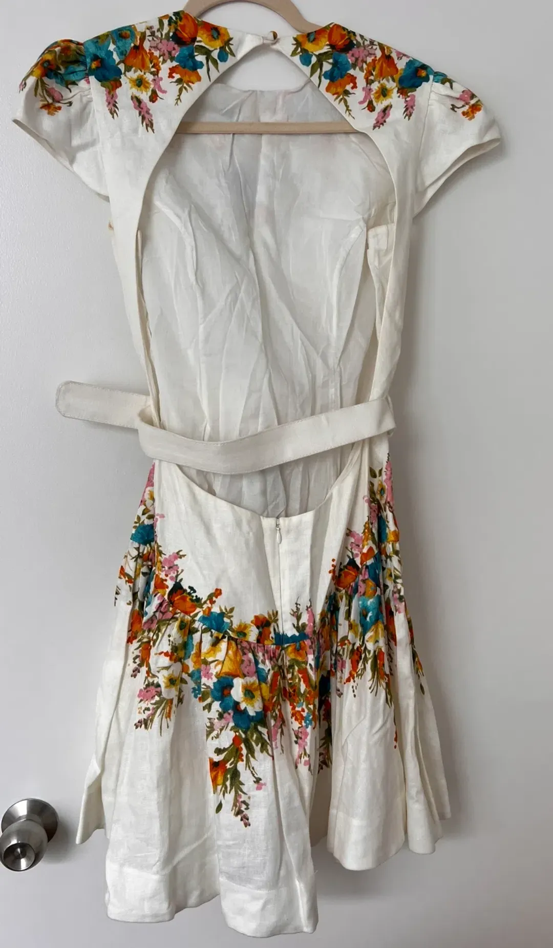 Zimmermann Estelle Tie Backless Mini Dress Cream Floral Size 3 / AU 14 for rent on The Volte - main image