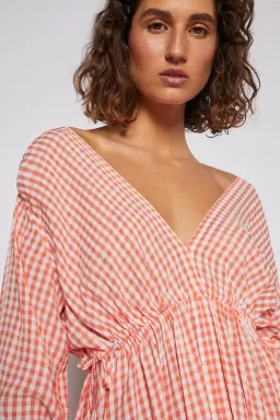 Scanlan Theodore Gingham V Neck Dress Peach Size 10 for rent on The Volte - image 3
