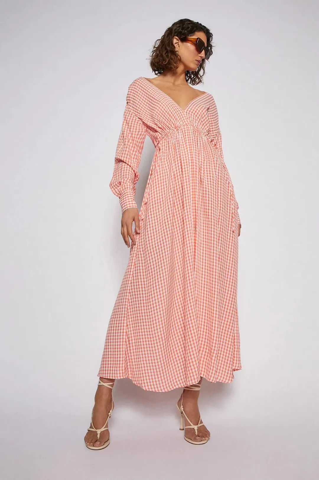 Scanlan Theodore Gingham V Neck Dress Peach Size 10 for rent on The Volte - main image