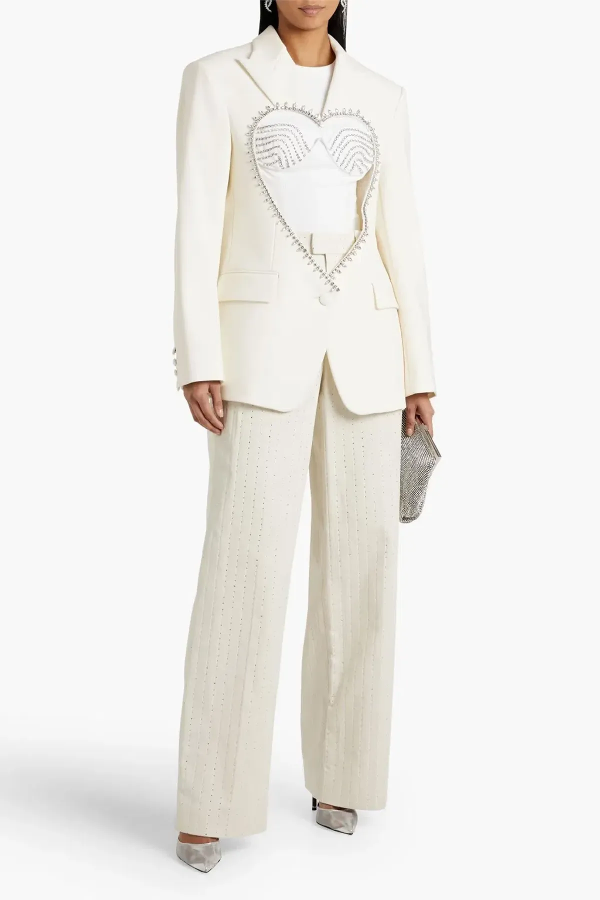 Area NYC Cutout Crystal-embellished Wool-blend Blazer White Size 8 for rent on The Volte - main image