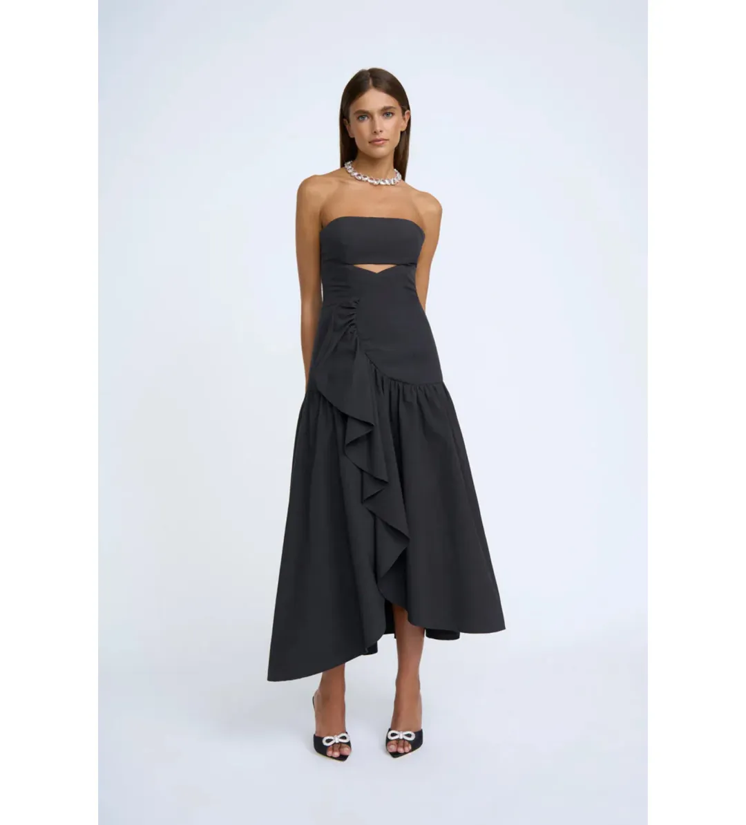 By Johnny Roberta Frill Strapless Gown Black Size 6 for rent on The Volte - main image