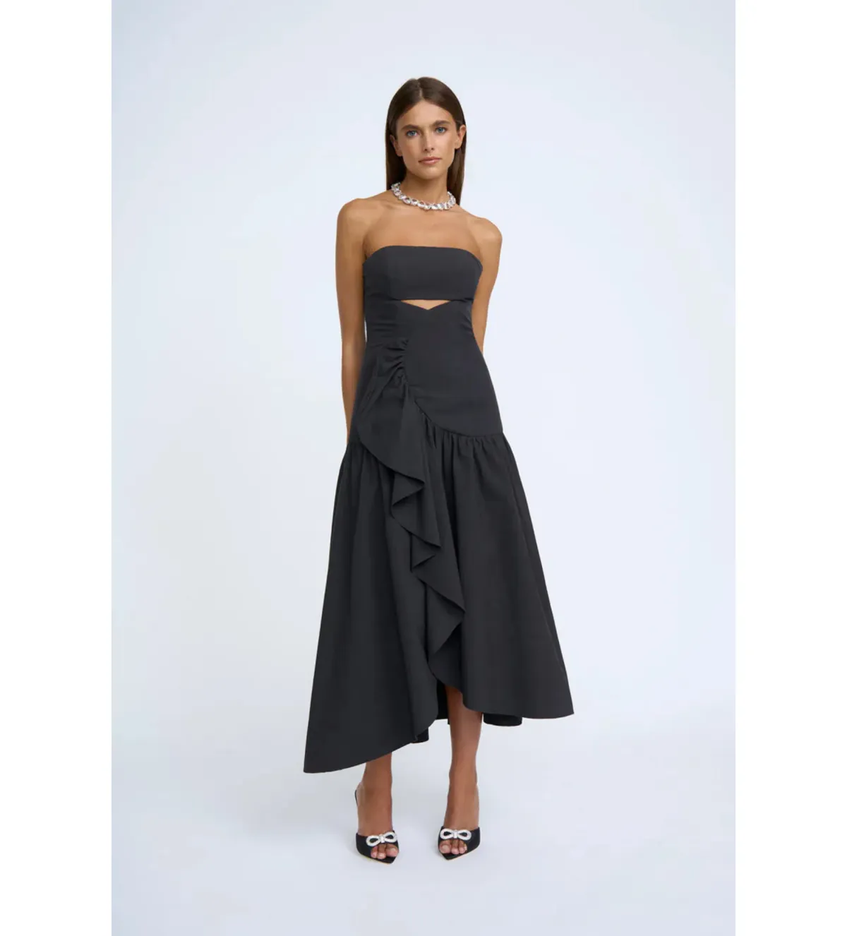 By Johnny Roberta Frill Strapless Gown Black Size 6 for rent on The Volte - main image