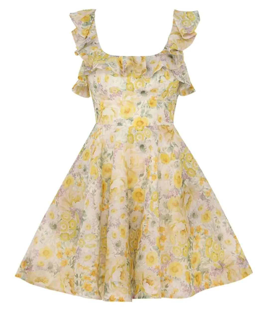 Zimmermann The Harmony Frilled Mini in Citrus Garden Print Size 1 / AU 10 for rent on The Volte - main image