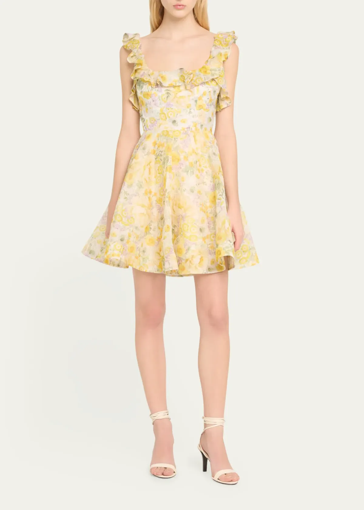 Zimmermann The Harmony Frilled Mini in Citrus Garden Print Size 1 / AU 10 for rent on The Volte - main image
