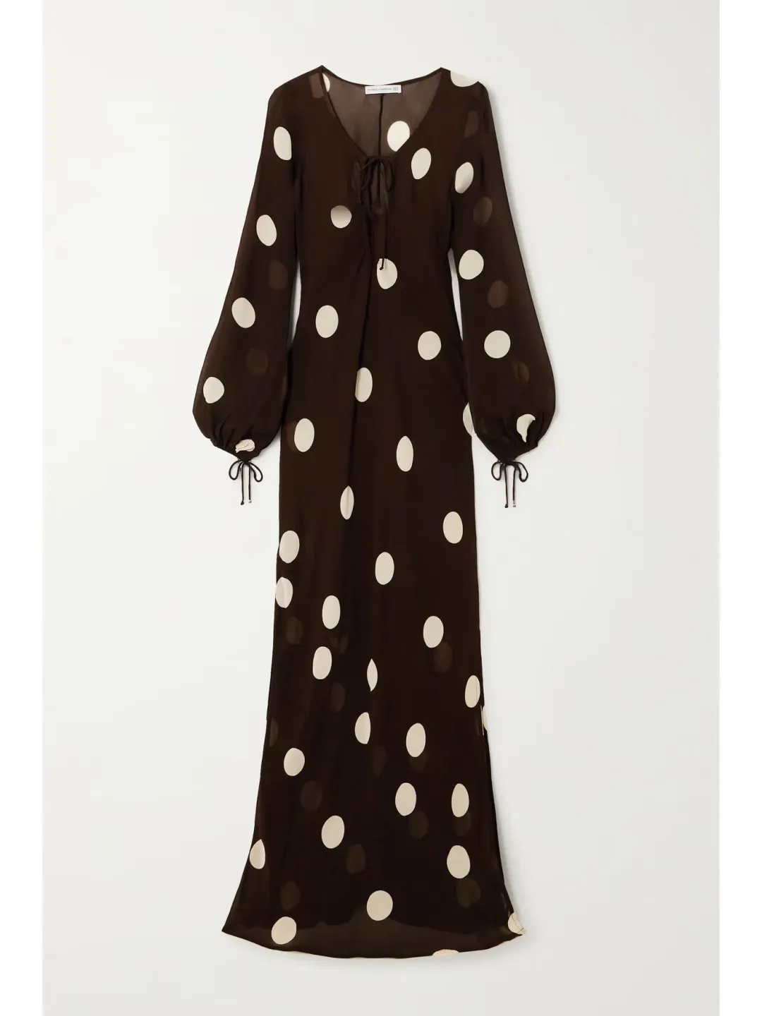 Faithfull the Brand Santos Polka Dot Georgette Maxi Dress Chocolate Size M / AU 10 for rent on The Volte - main image