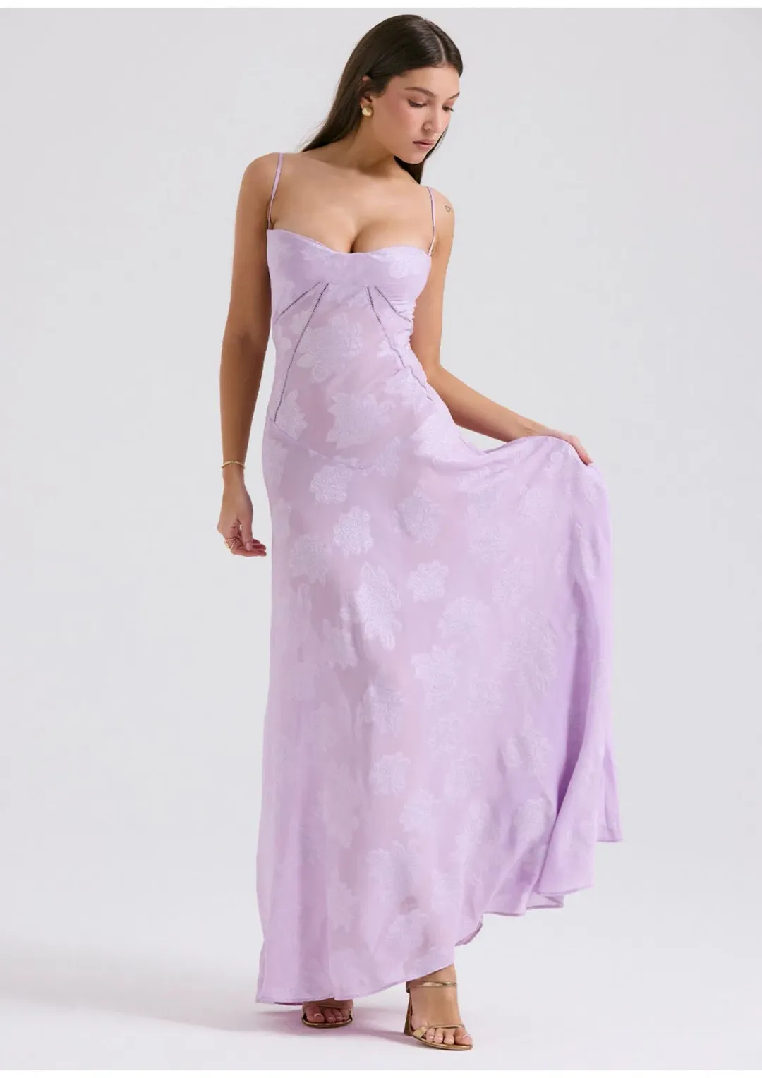 House Of CB Seren Lace Back Maxi Dress Orchid Floral Size M / AU 10 for rent on The Volte - main image