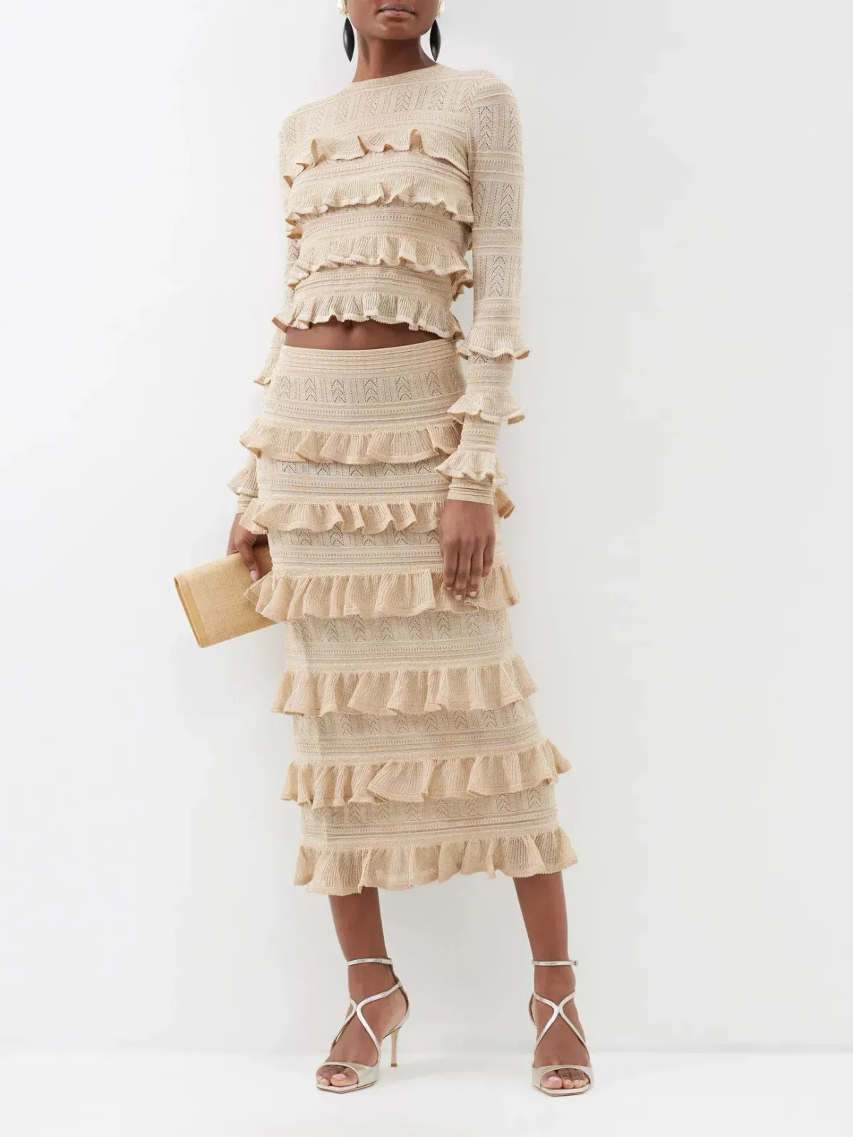 Zimmermann Matchmaker Ruffle Skirt Gold Lurex Size 0P / AU 6 - Image 1