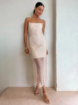 Manning Cartell Crochet Sequin Slip Dress in Buff Size AU 6 for rent on The Volte - image 1