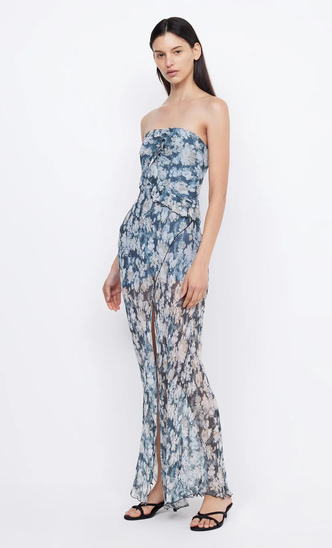 Bec & Bridge Opal Strapless Maxi Dress Denim Floral Size AU 6 for rent on The Volte - main image